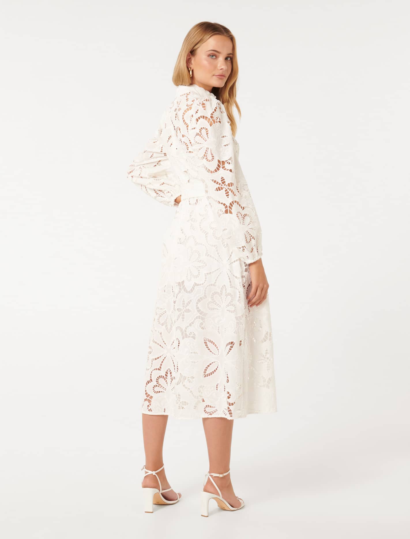 Victoria Broderie Midi Dress Porcelain