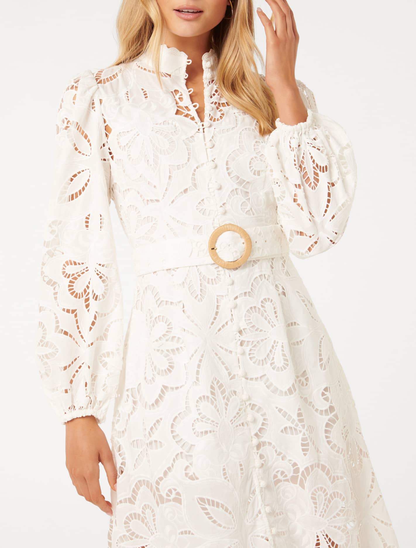 Victoria Broderie Midi Dress Porcelain