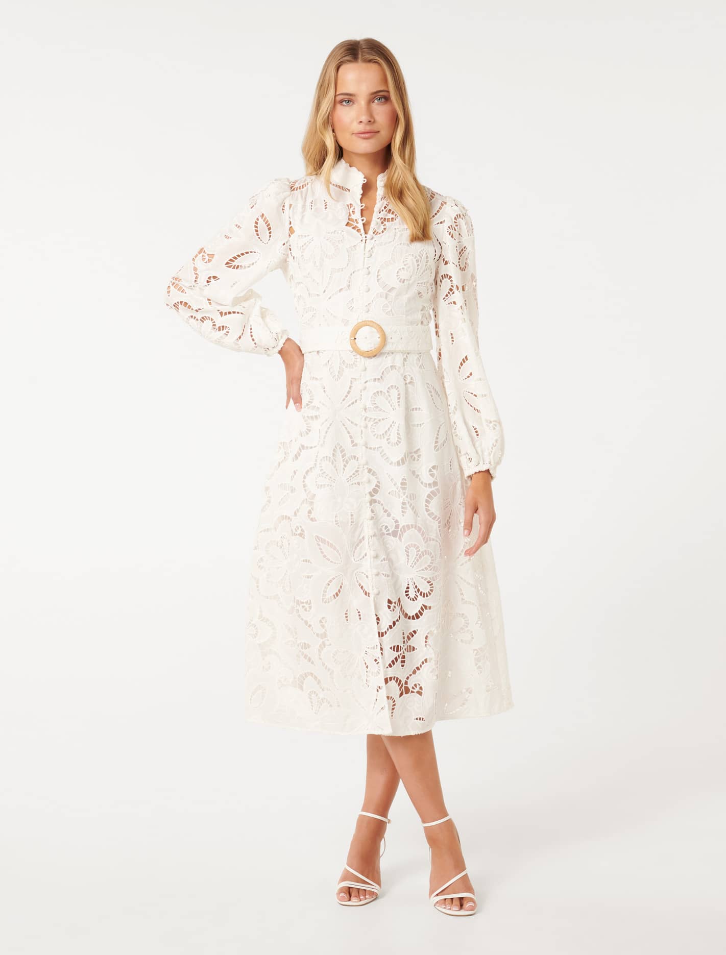 Victoria Broderie Midi Dress Porcelain