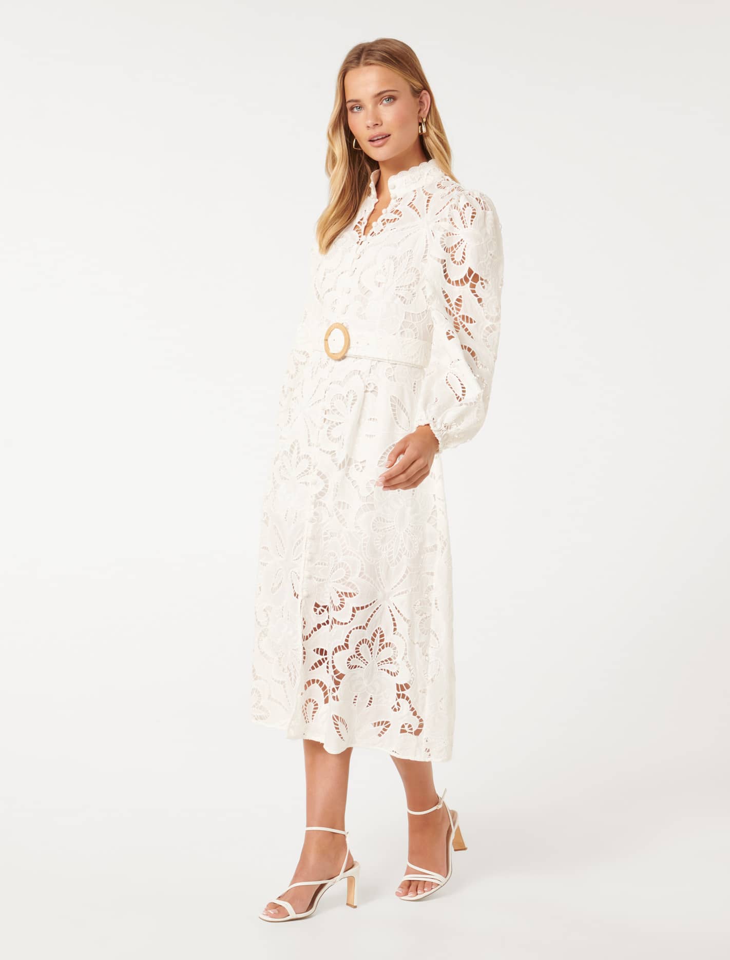 Victoria Broderie Midi Dress Porcelain