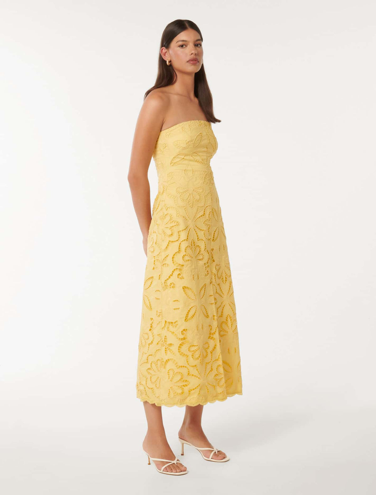 Daphne Broderie Strapless Midi Creme Anglaise
