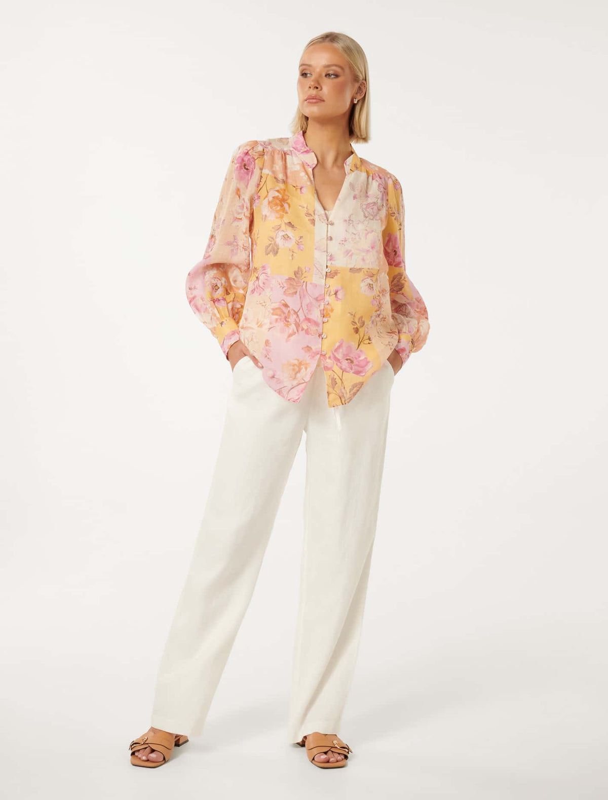 Delia Yoke Detail Blouse Amora Patchwork