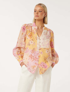 Delia Yoke Detail Blouse Amora Patchwork