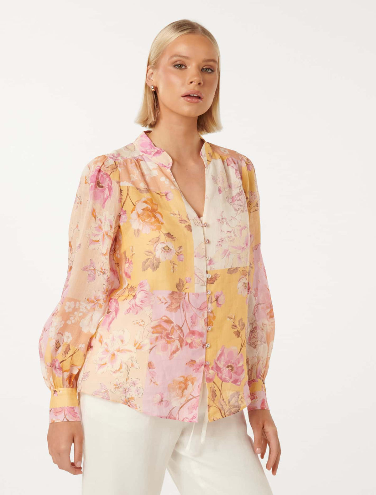 Delia Yoke Detail Blouse Amora Patchwork