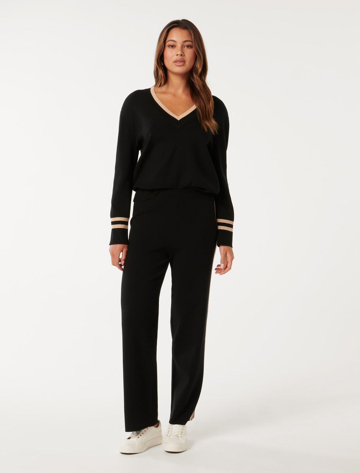 Hattie Co-Ord Knit Pant Black and Neutral