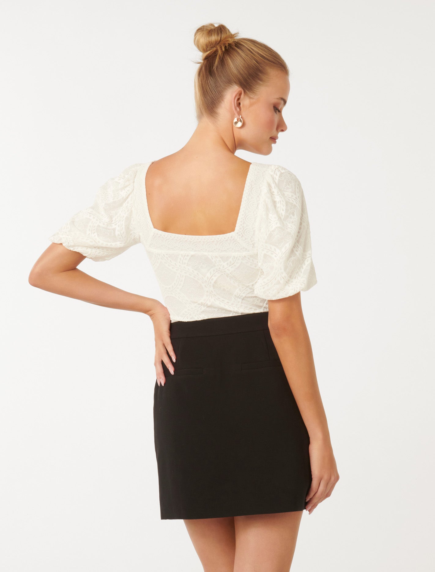 Rosemary Lace Square Neck Top Porcelain