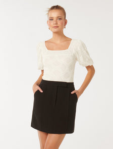 Rosemary Lace Square Neck Top Porcelain