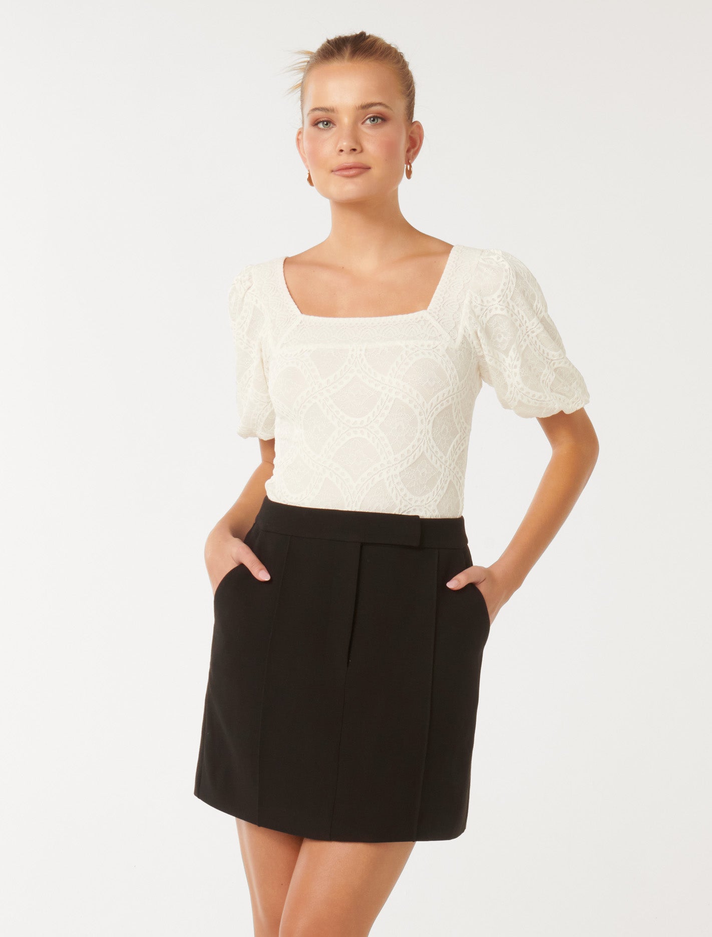 Rosemary Lace Square Neck Top Porcelain