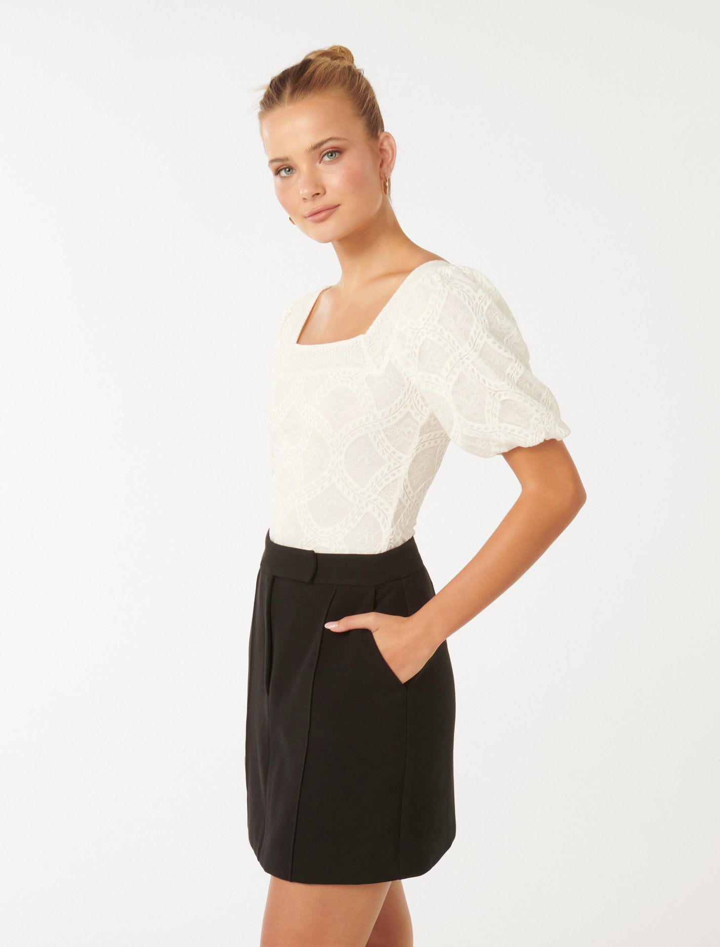Rosemary Lace Square Neck Top Porcelain