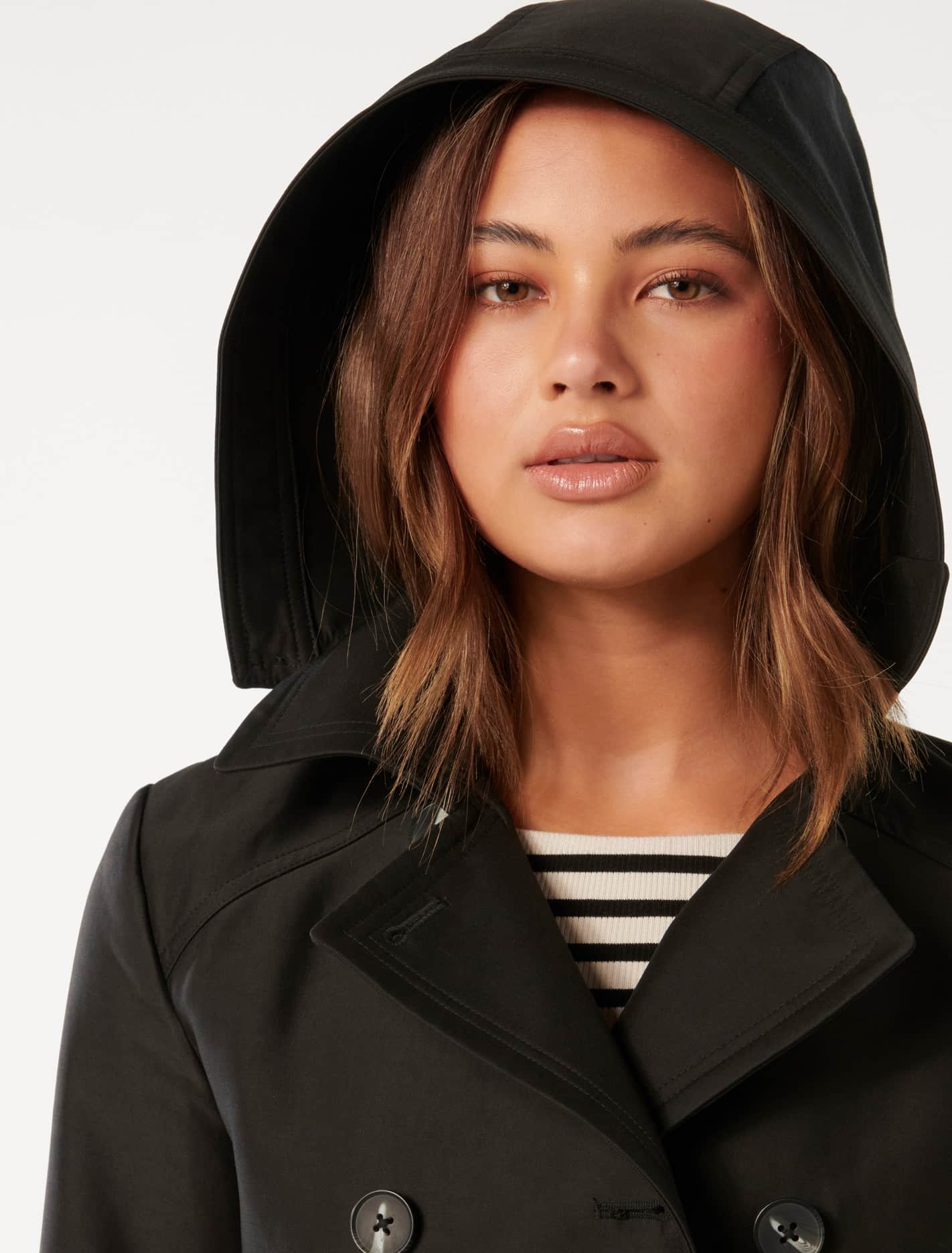 Alicia Short Hooded Trench Black