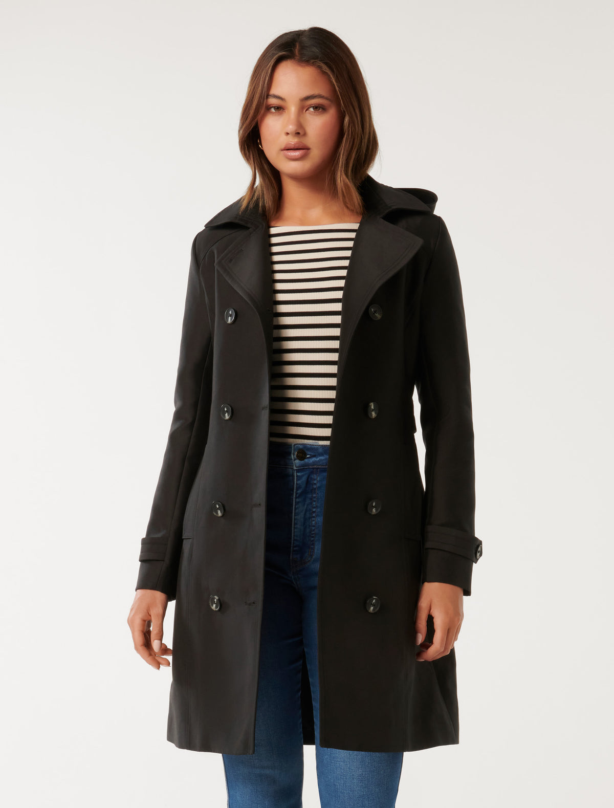 Alicia Short Hooded Trench Black