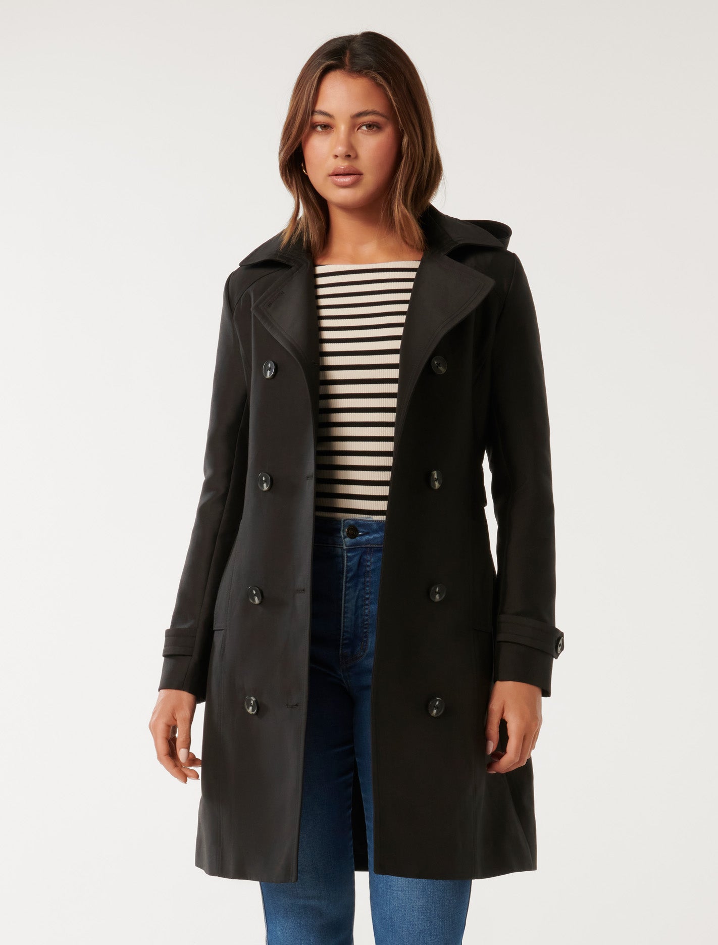 Alicia Short Hooded Trench Black