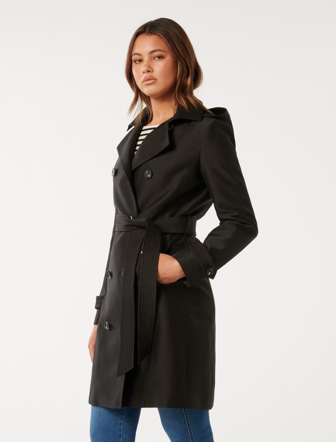Alicia Short Hooded Trench Black