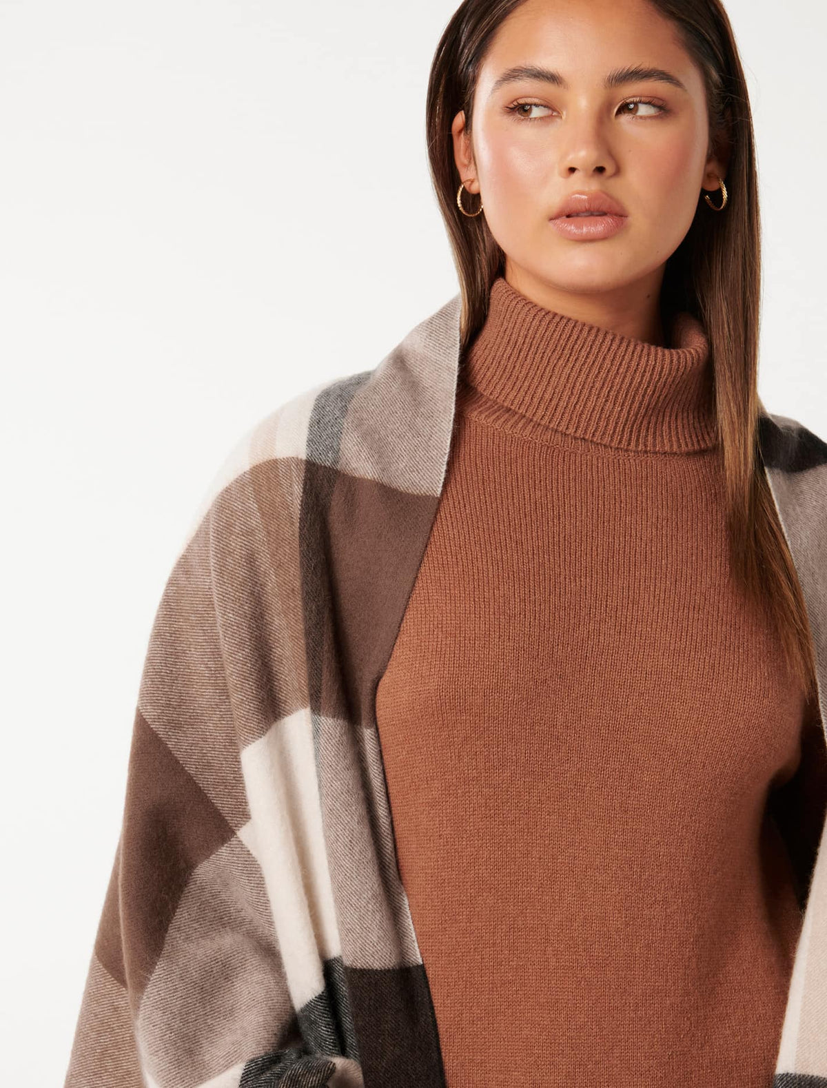 Bryony Check Premium Wool Scarf Chocolate Check