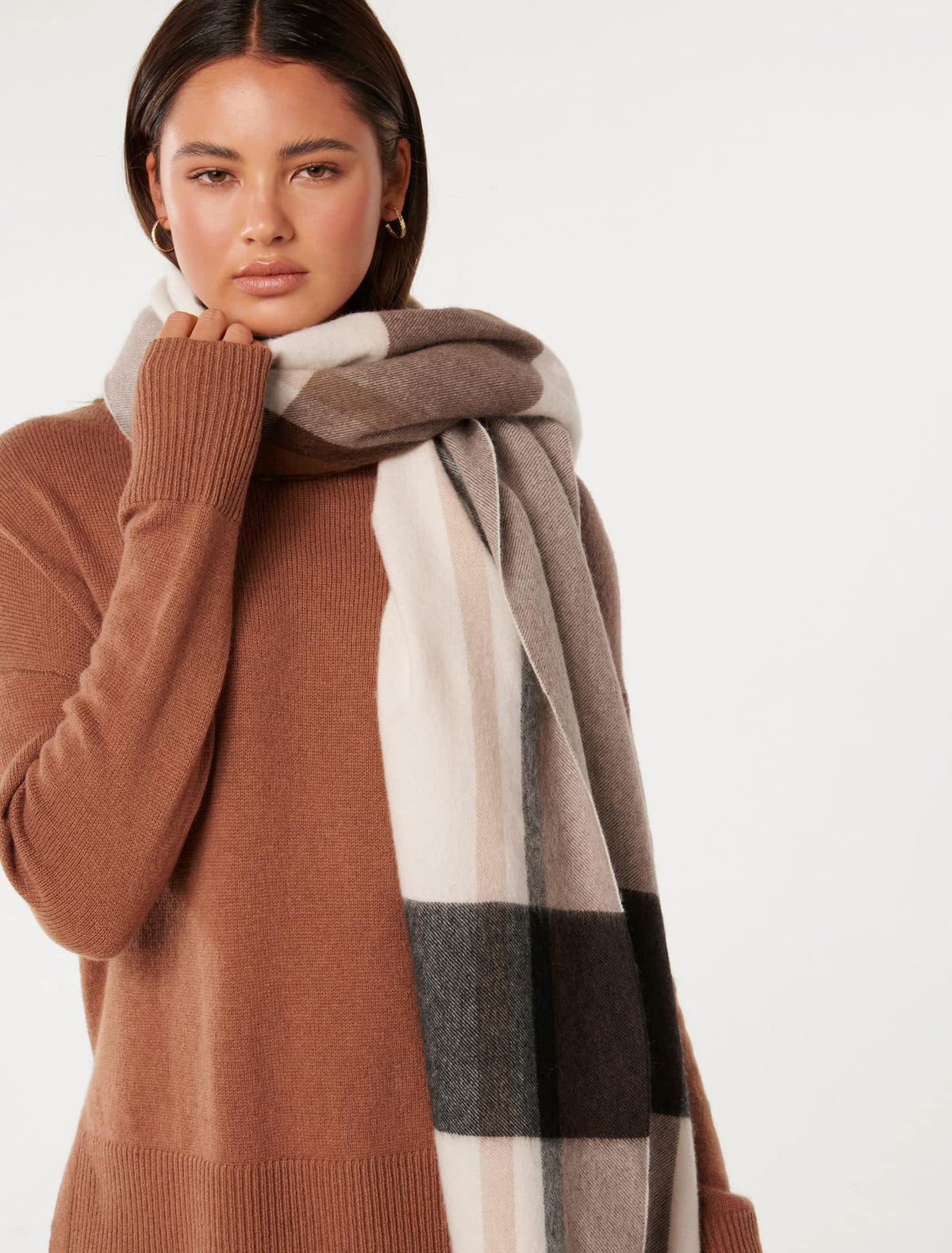 Bryony Check Premium Wool Scarf Chocolate Check