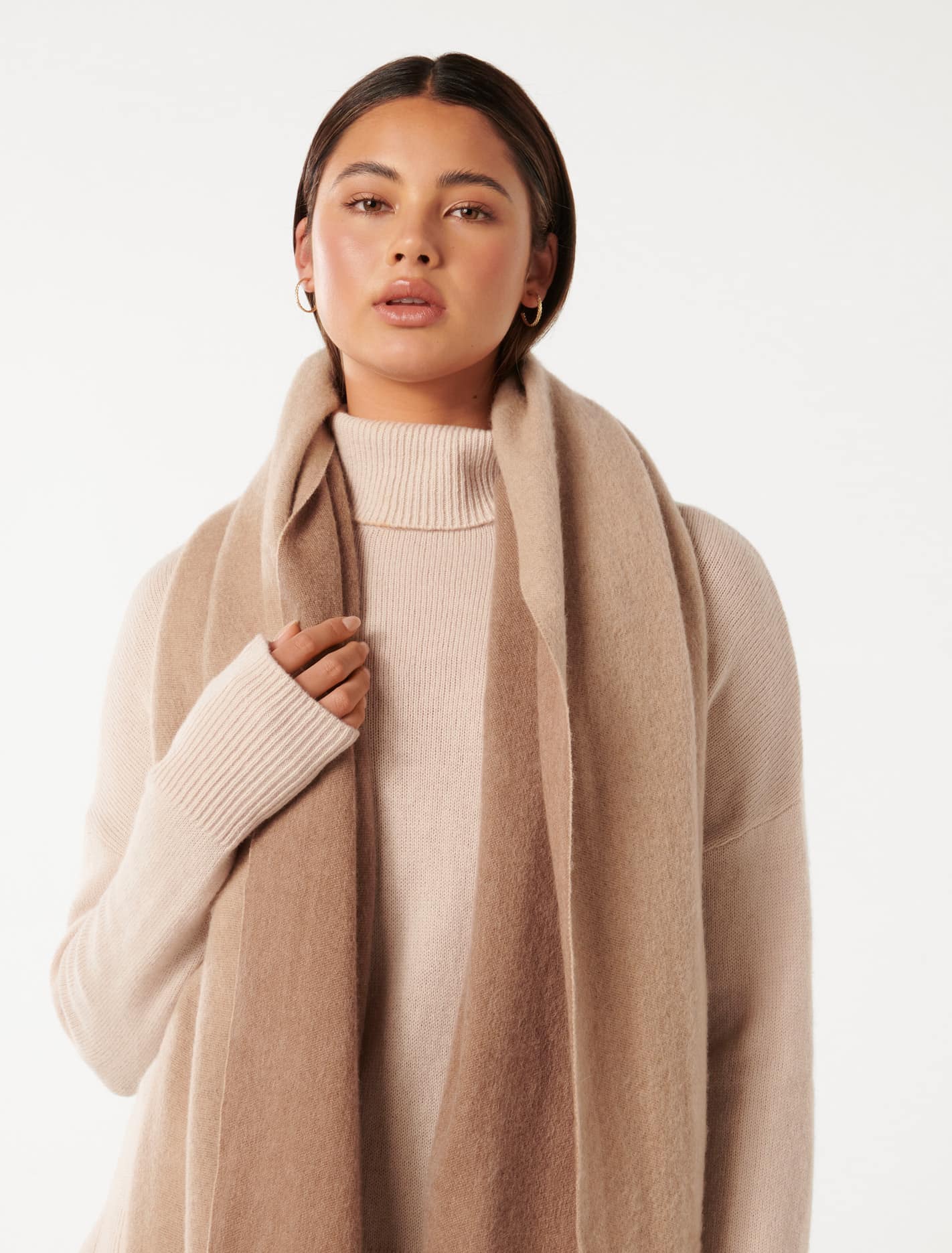 Esme Two Tone Premium Wool Scarf Dark Camel / Camel
