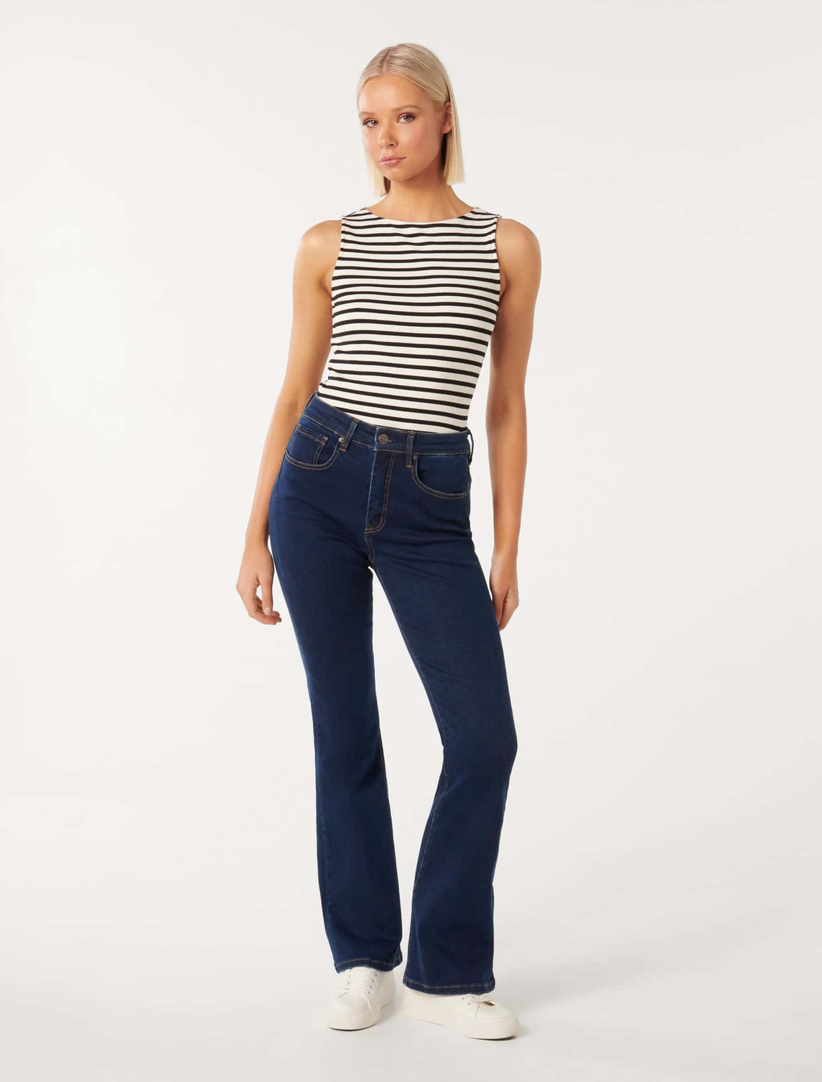 Francesca Stripe Boat Neck Tank Black & White
