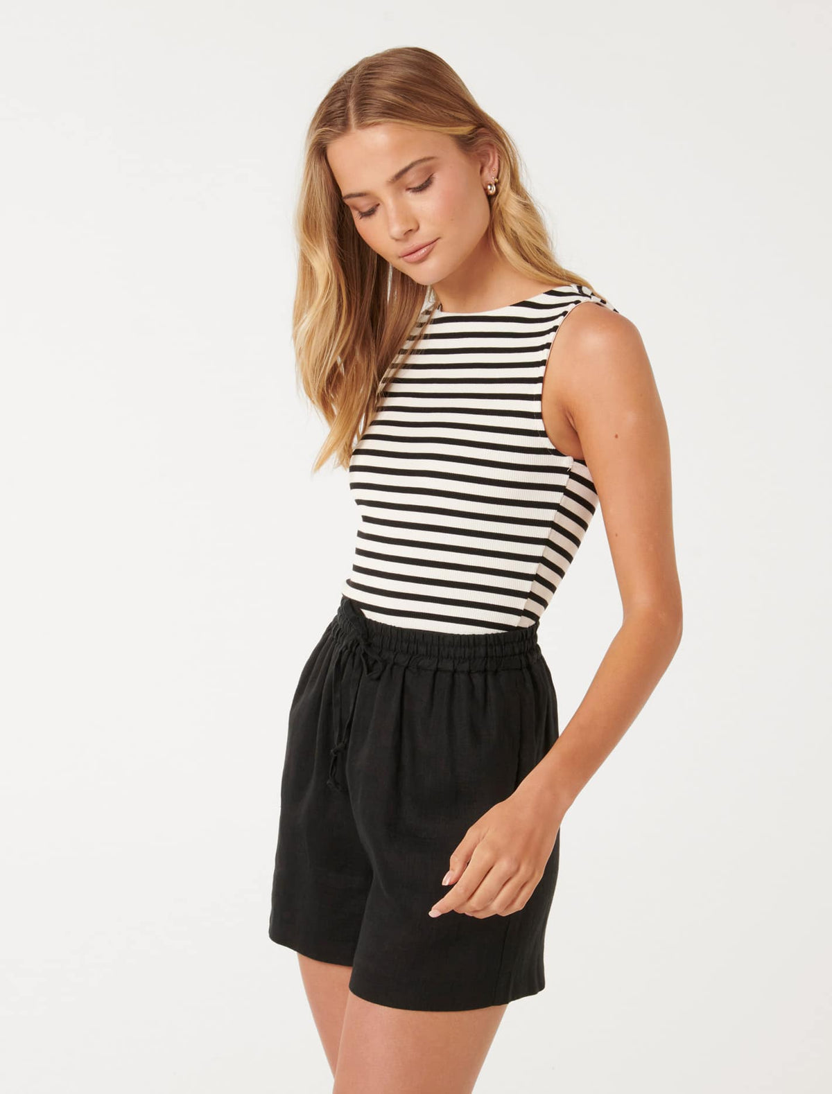 Francesca Stripe Boat Neck Tank Black & White