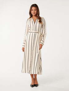 Janine Satin Shirt Midi Arbory Stripe