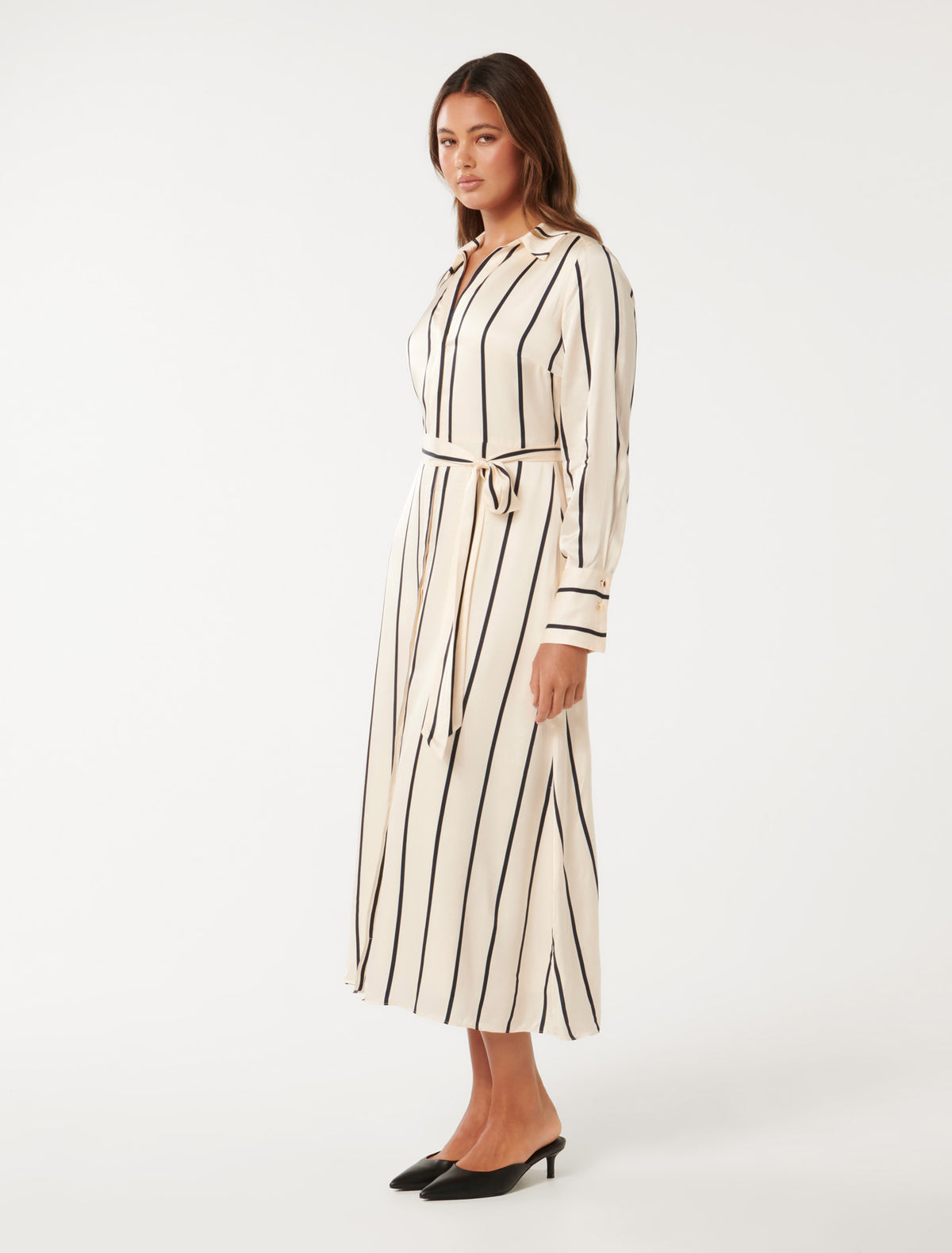 Janine Satin Shirt Midi Arbory Stripe