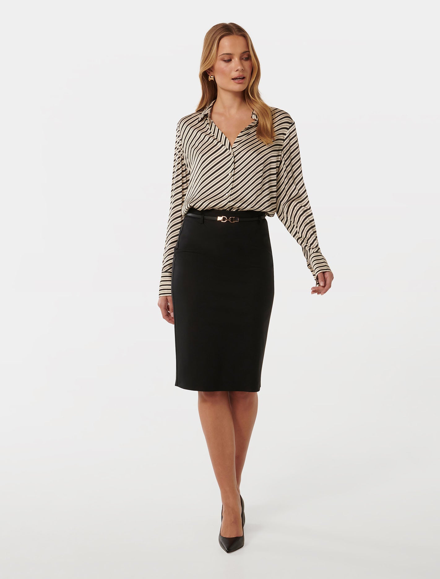 Dina Belted Pencil Skirt Black