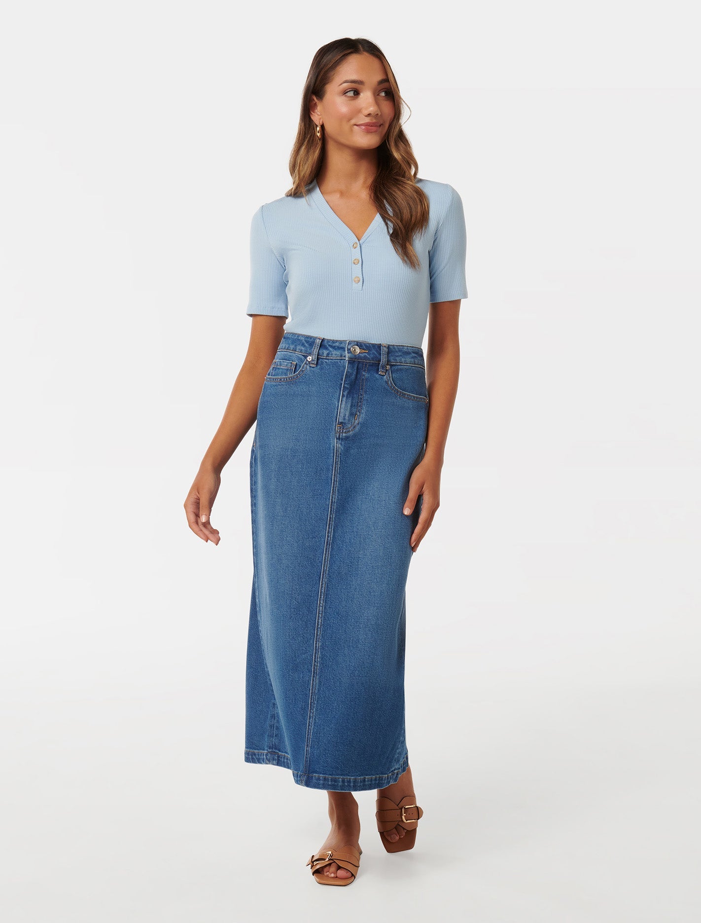 Natalie Petite Maxi Skirt Mid Wash