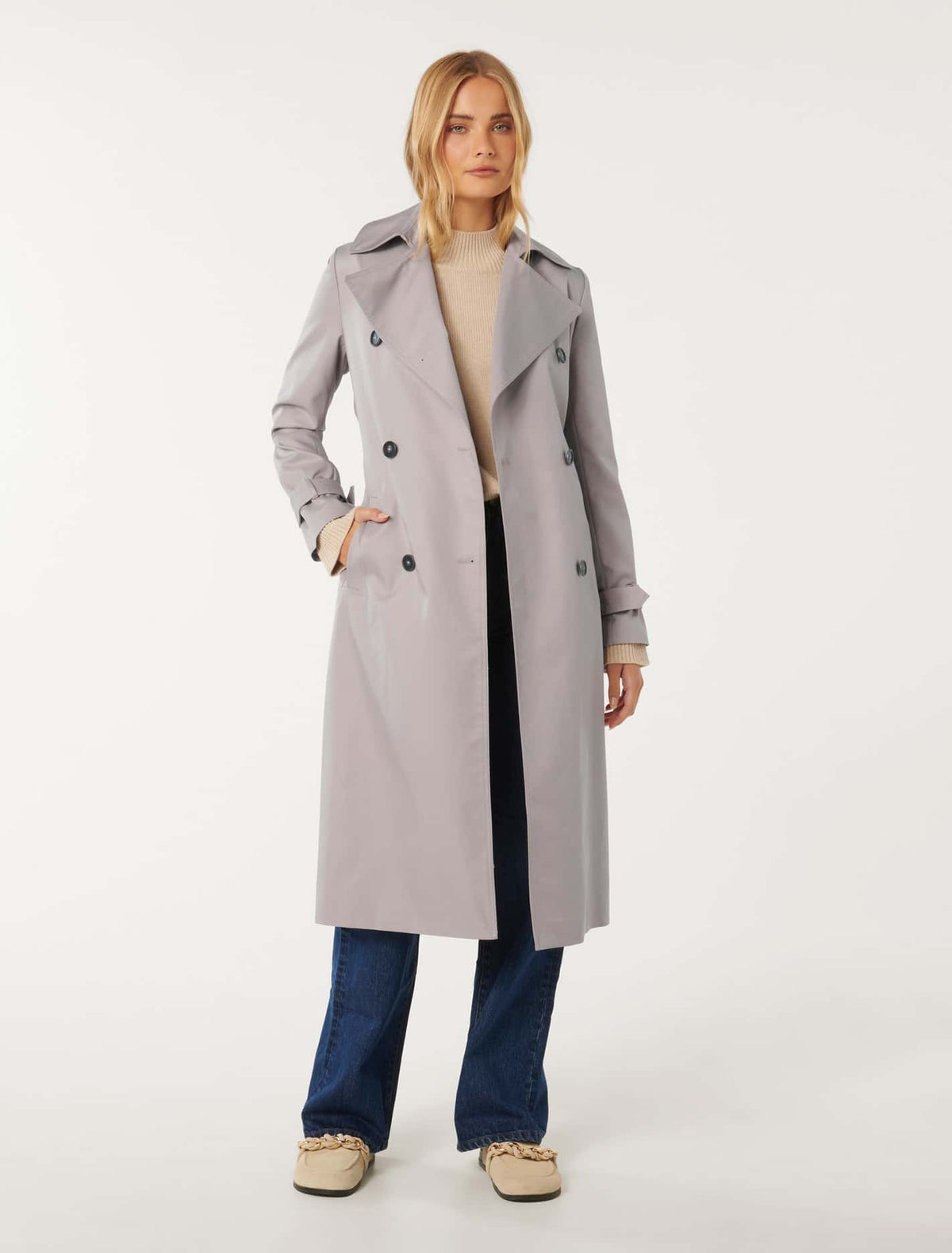 Payton Soft Trench Coat Slate Grey