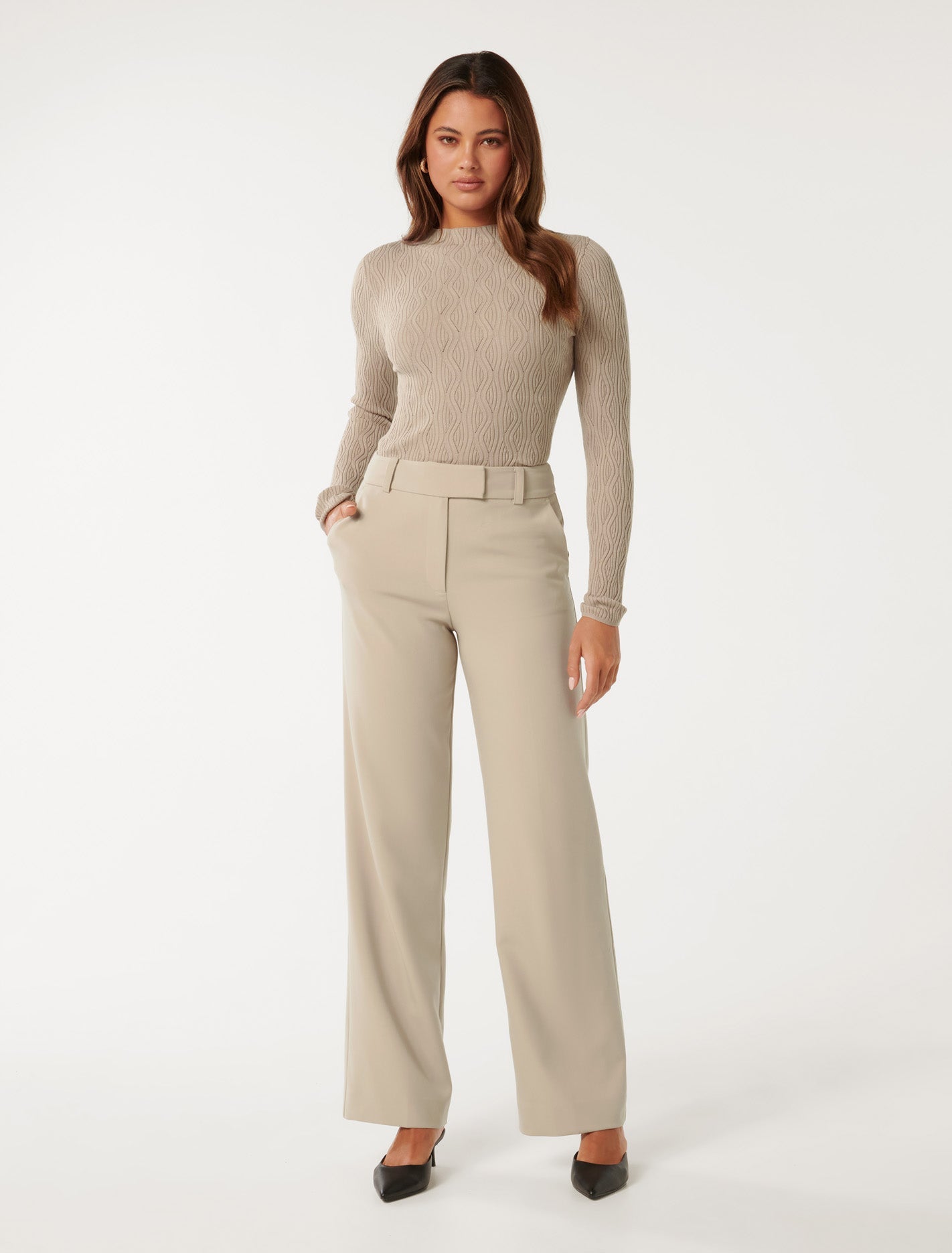 Everley Grown On Neck Wave Jumper Mushroom