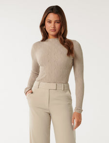 Everley Grown On Neck Wave Jumper Mushroom