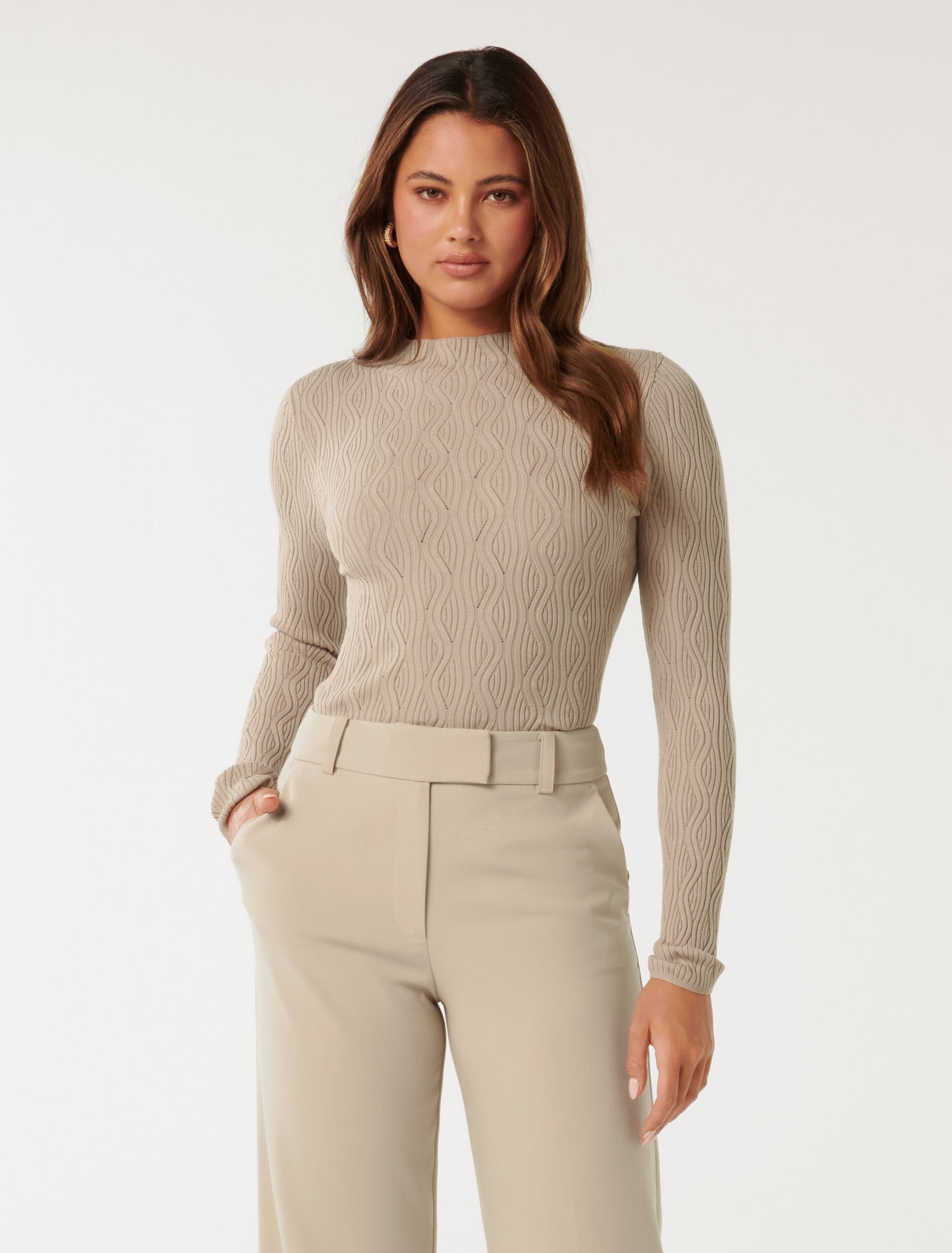 Everley Grown On Neck Wave Jumper Mushroom