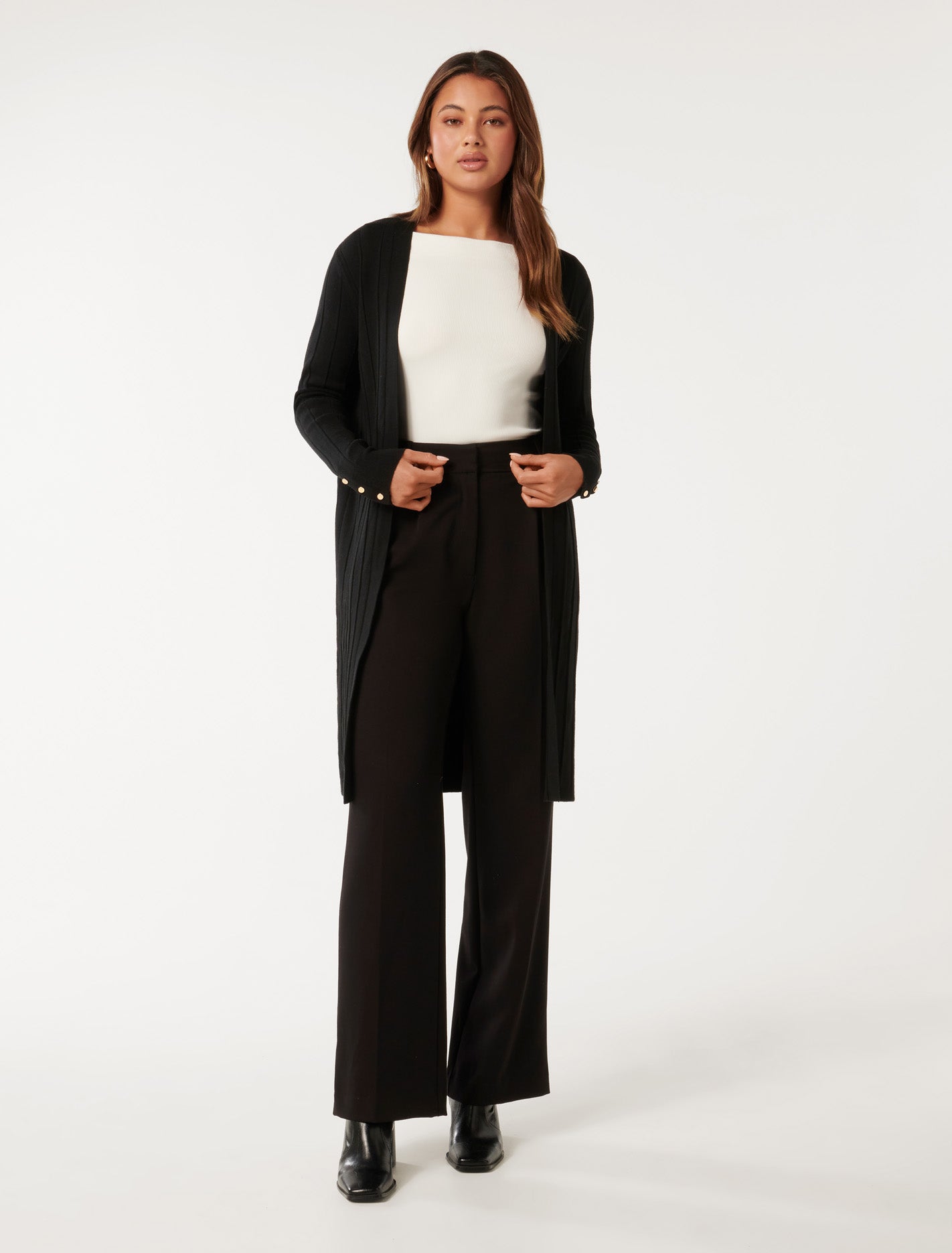 Daphne Long Ribbed Cardigan Black