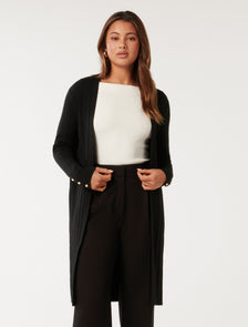 Daphne Long Ribbed Cardigan Black