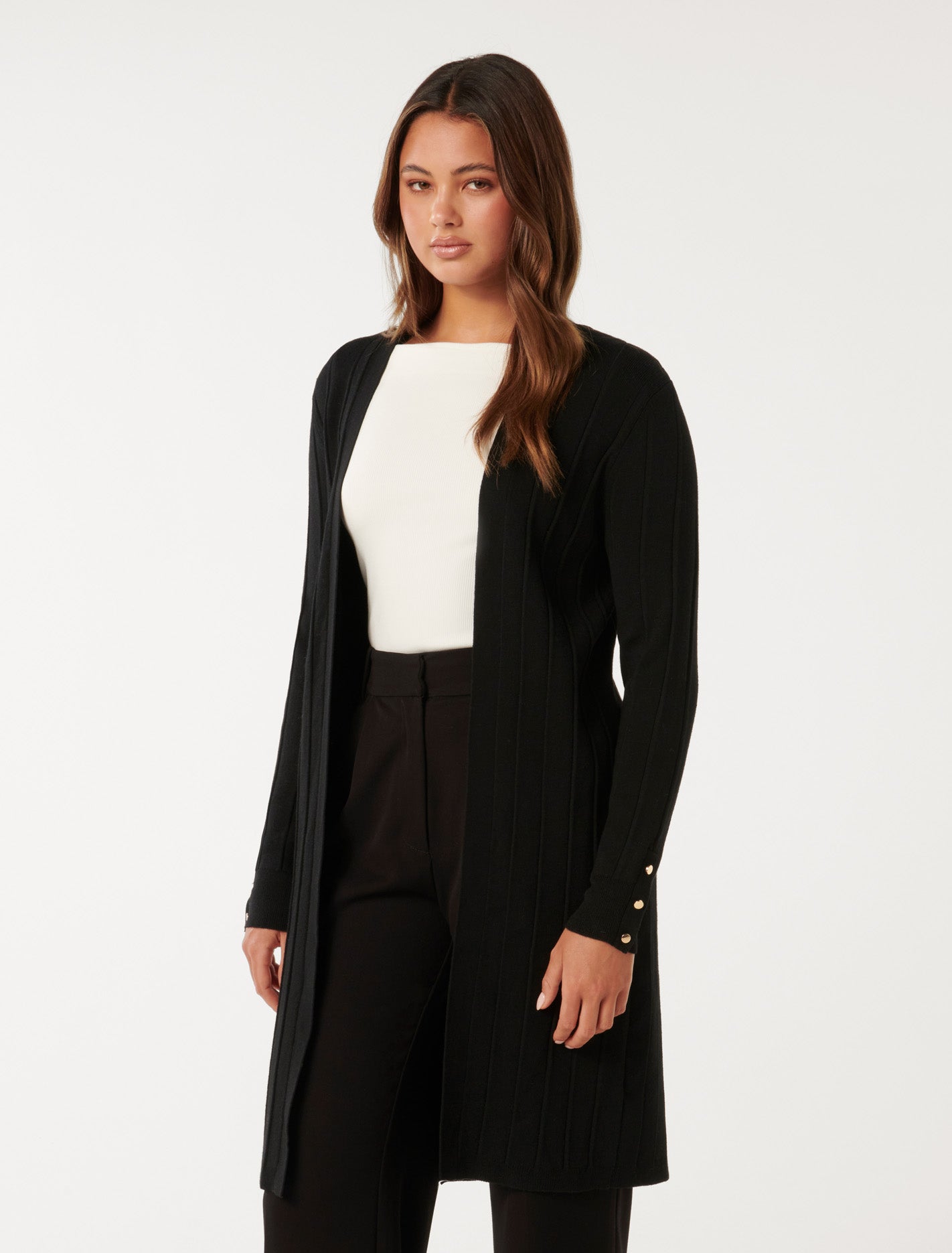 Daphne Long Ribbed Cardigan Black