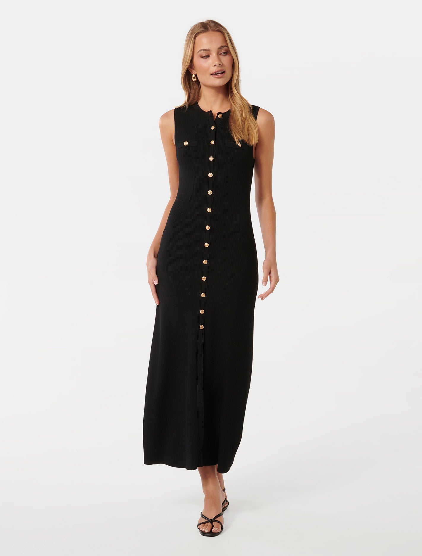 Kelly Button Through Knit Dress Black
