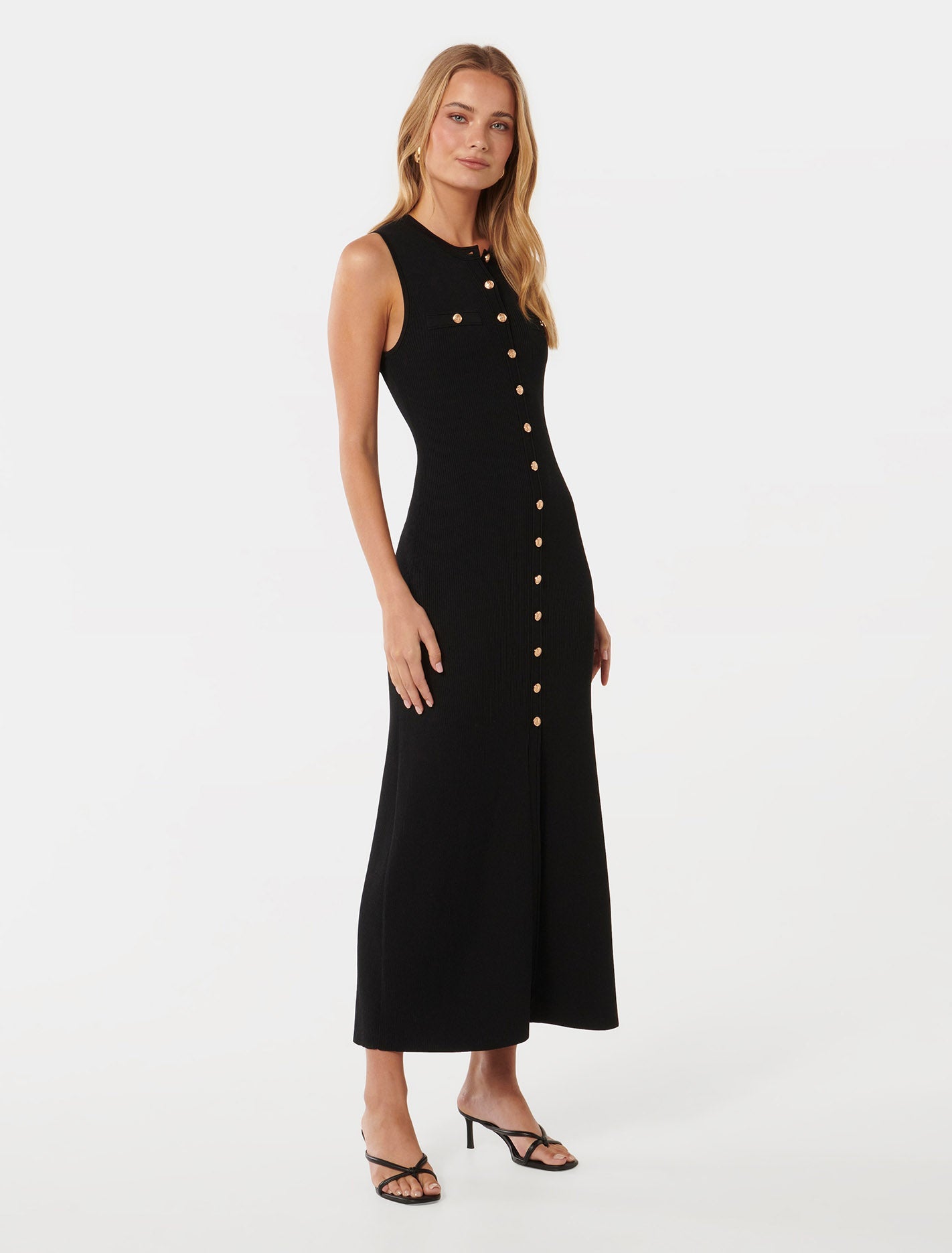 Kelly Button Through Knit Dress Black