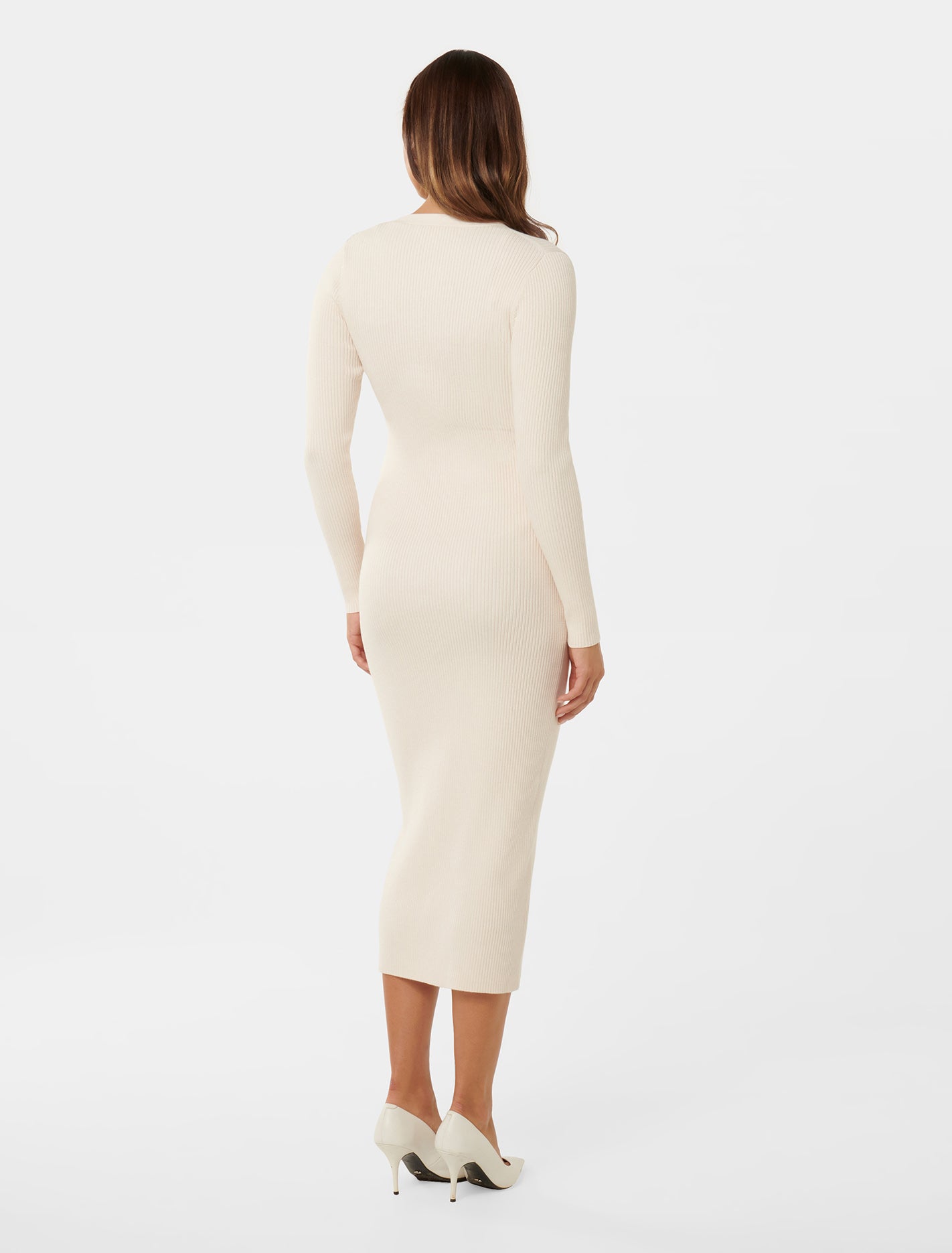 Karlie V Neck Knitted Midi Dress Cream