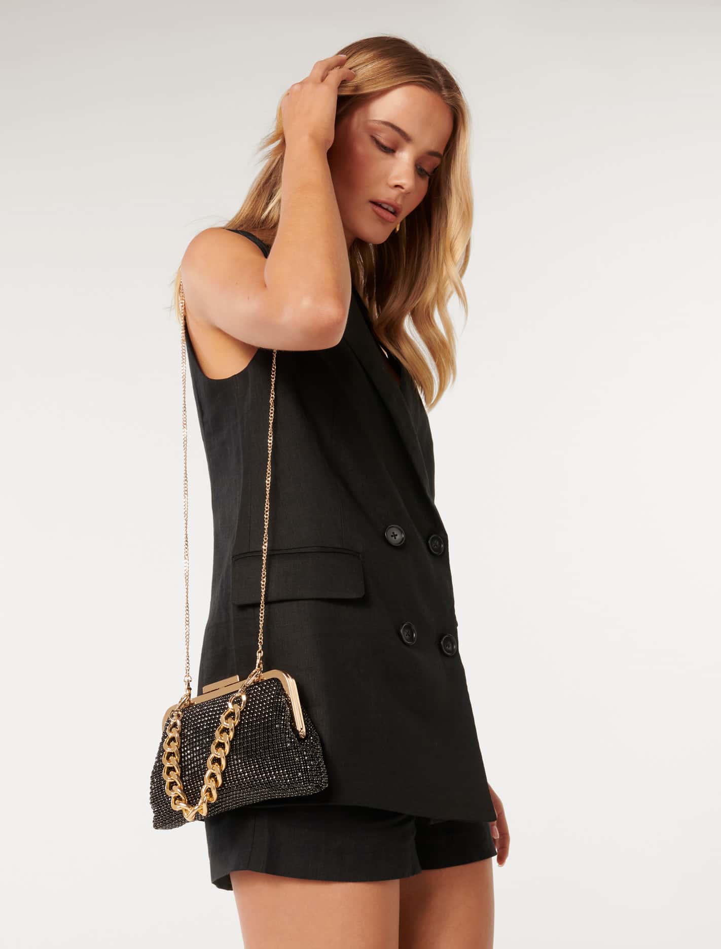 Abigail Frame Embellished Clutch - Signature Black