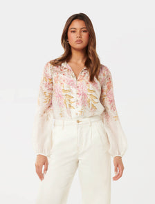 Ellidy Button Down Blouse Conifer Floral Co-ord