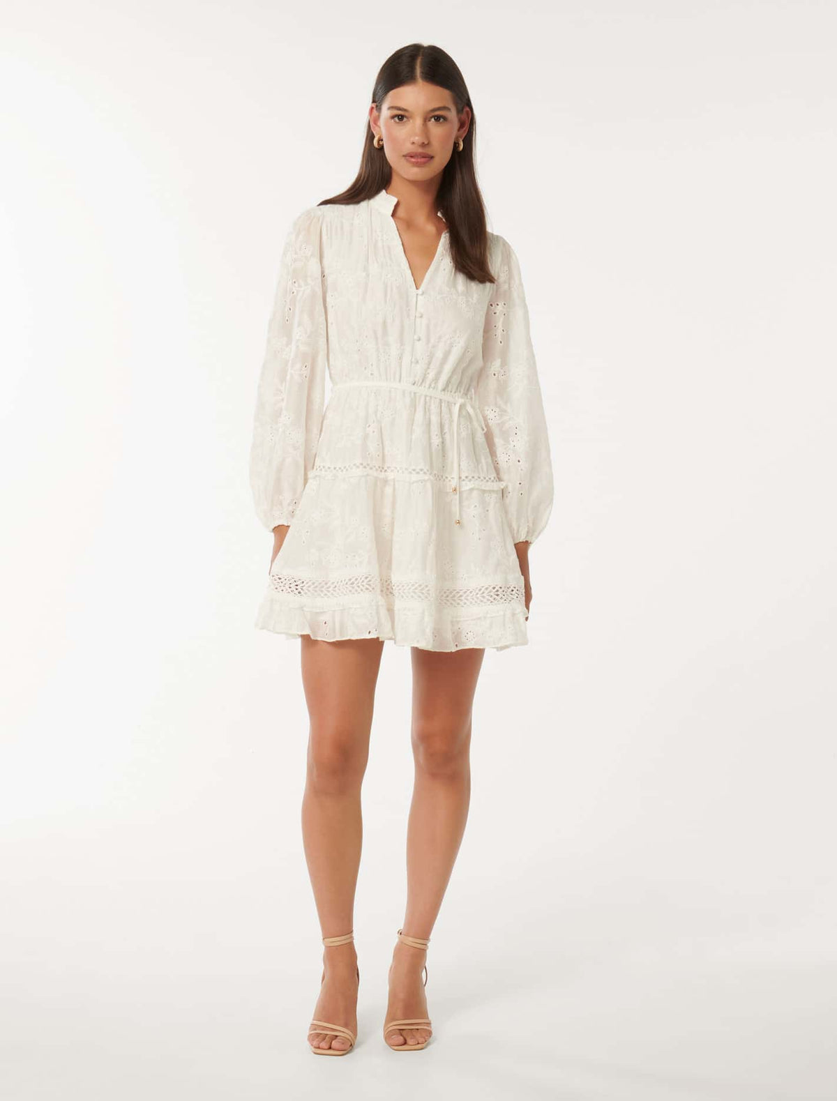 Ivana Trim Detail Mini Dress Porcelain