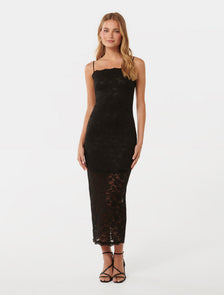 Angelica Lace Bodycon Midi Dress Black