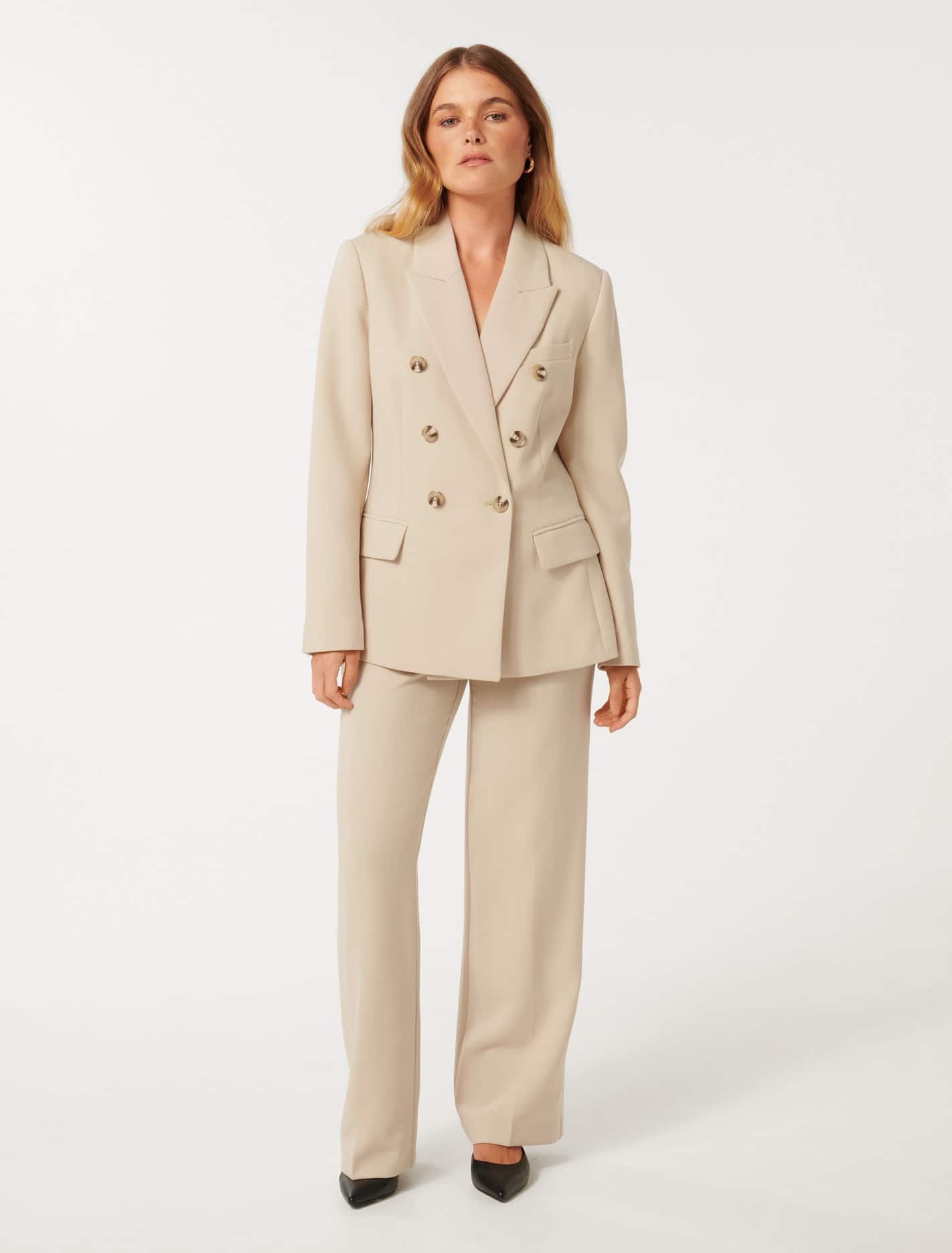 Immie Petite Double Breasted Blazer Light Stone Suit