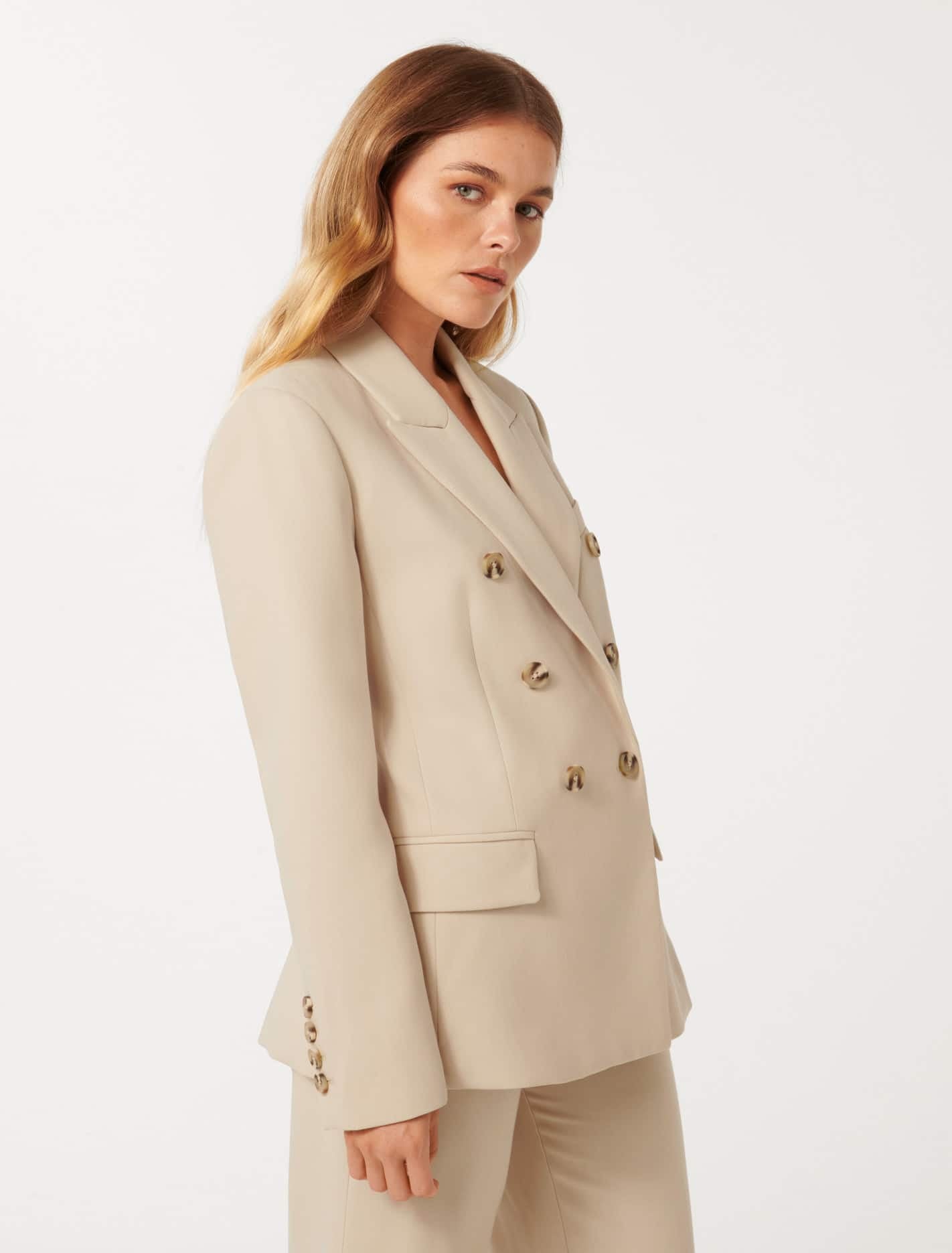 Immie Petite Double Breasted Blazer Light Stone Suit