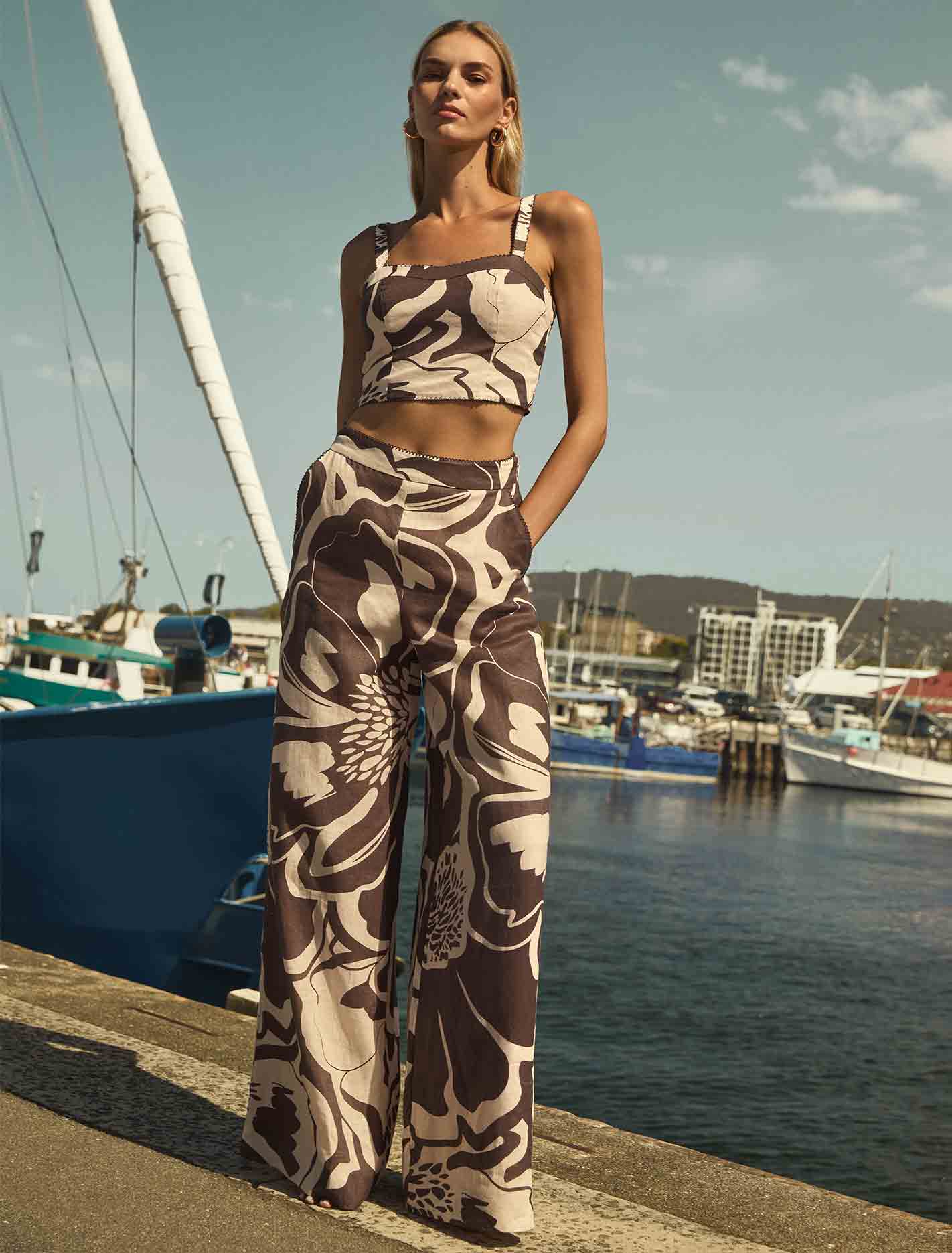 Ebony Wide Leg Linen Pant Brown Dunstan Co-ord