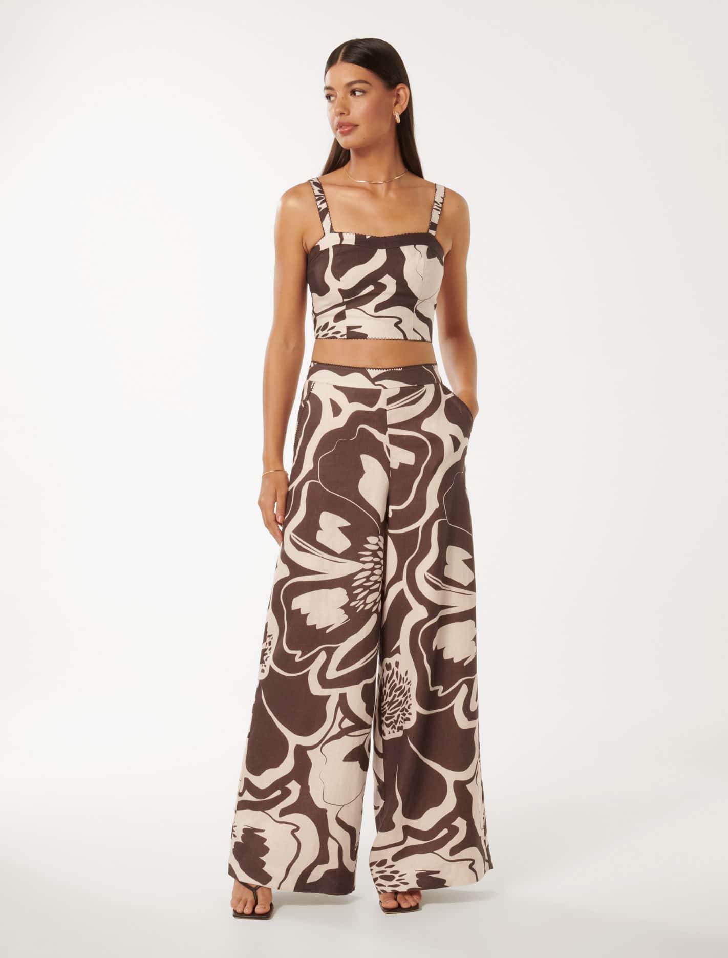 Ebony Wide Leg Linen Pant Brown Dunstan Co-ord