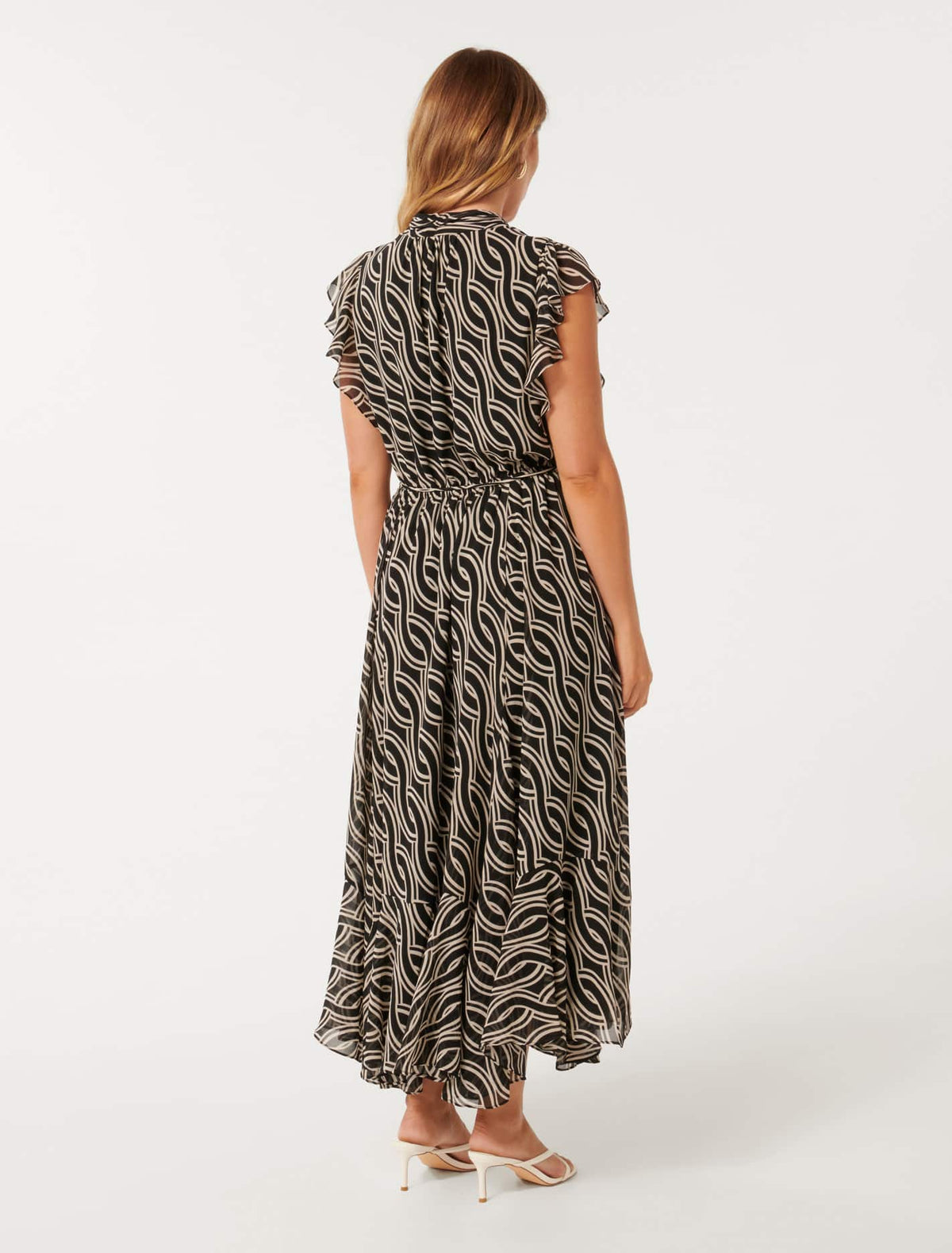 Maxine Petite Ruffle Sleeve Midi Bedford Geo