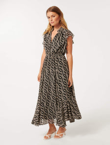 Maxine Petite Ruffle Sleeve Midi Bedford Geo