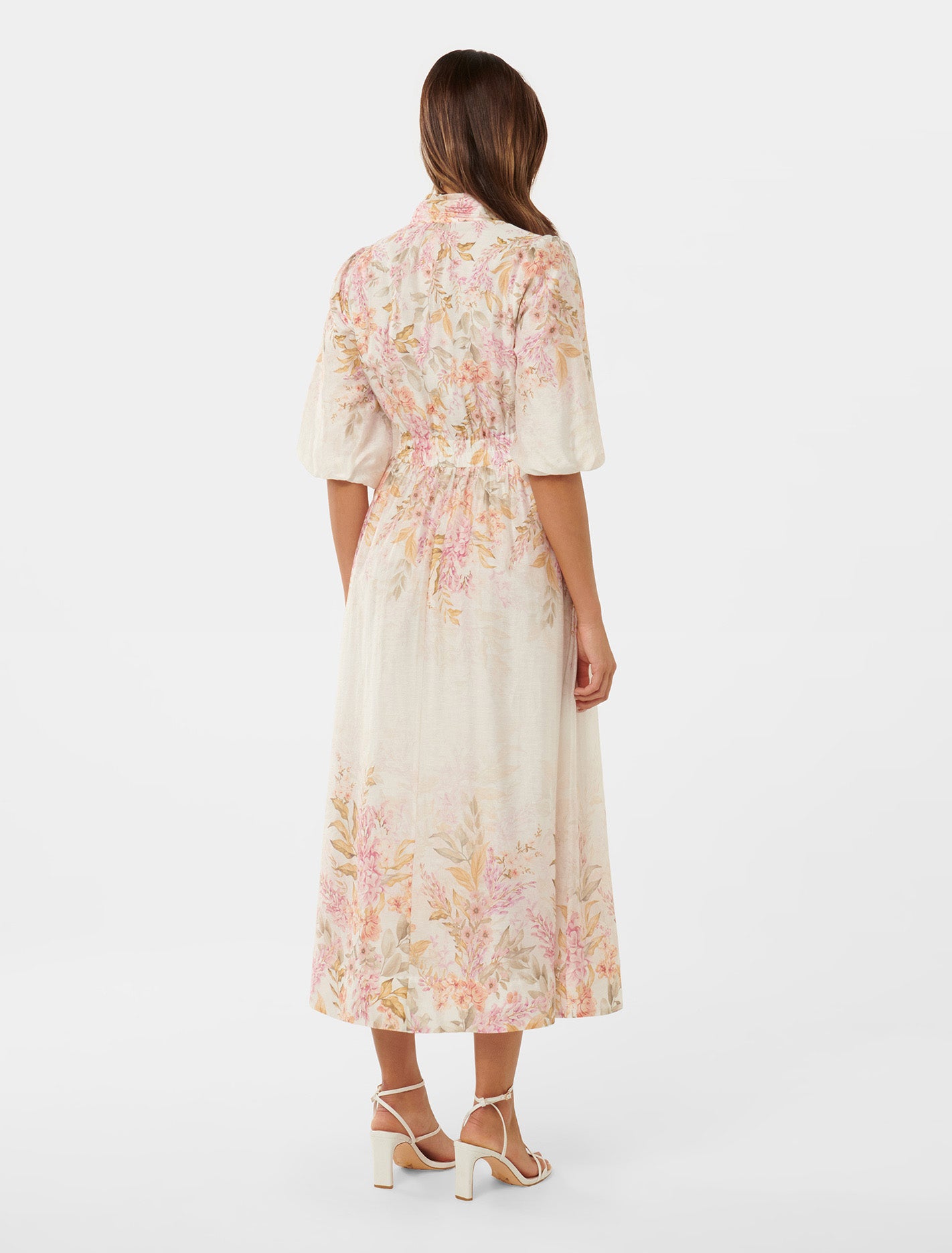 Ivy Printed Puff Sleeve Midi Dress Conifer Floral