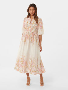 Ivy Printed Puff Sleeve Midi Dress Conifer Floral