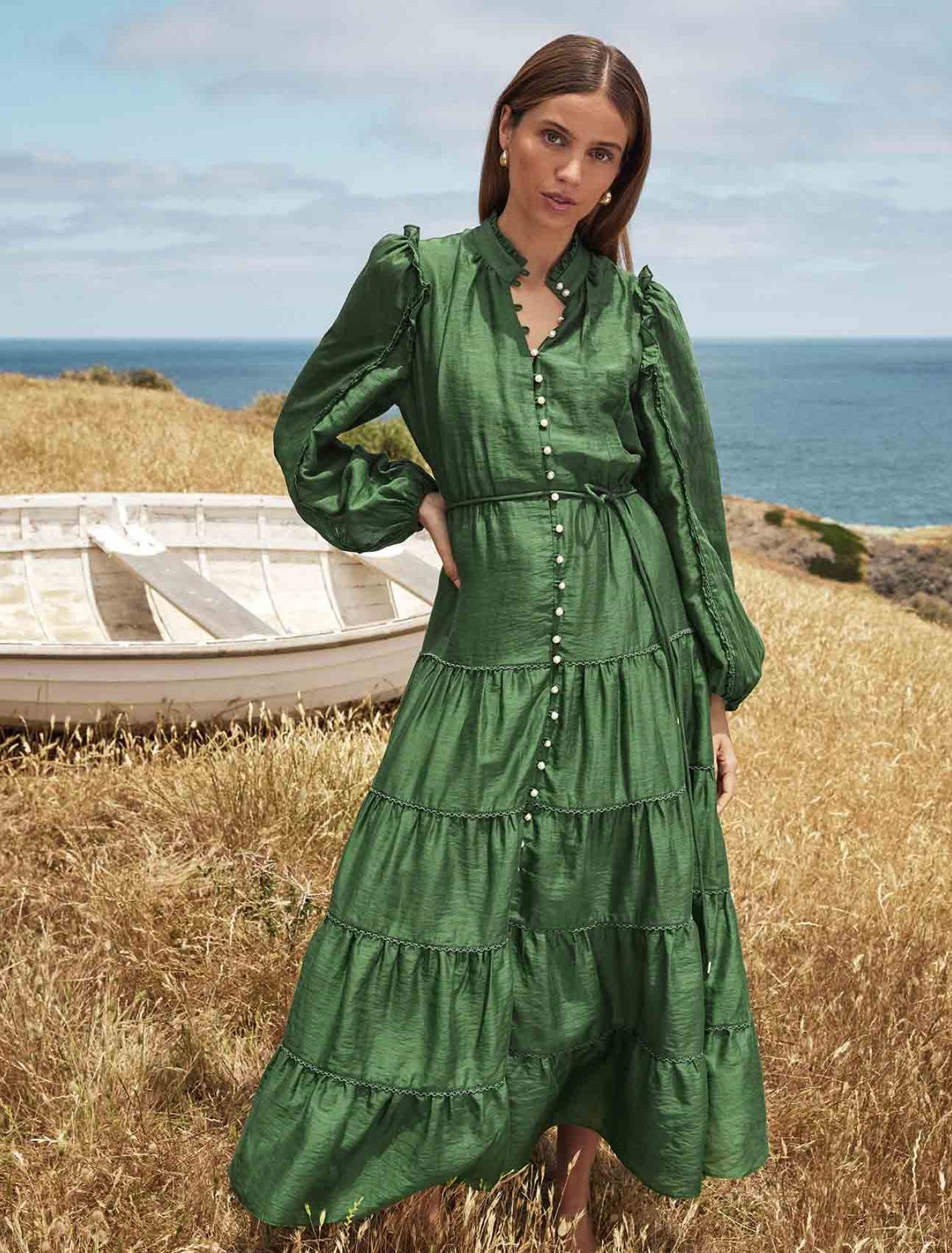 Jessie Button Down Midi Leaf Green