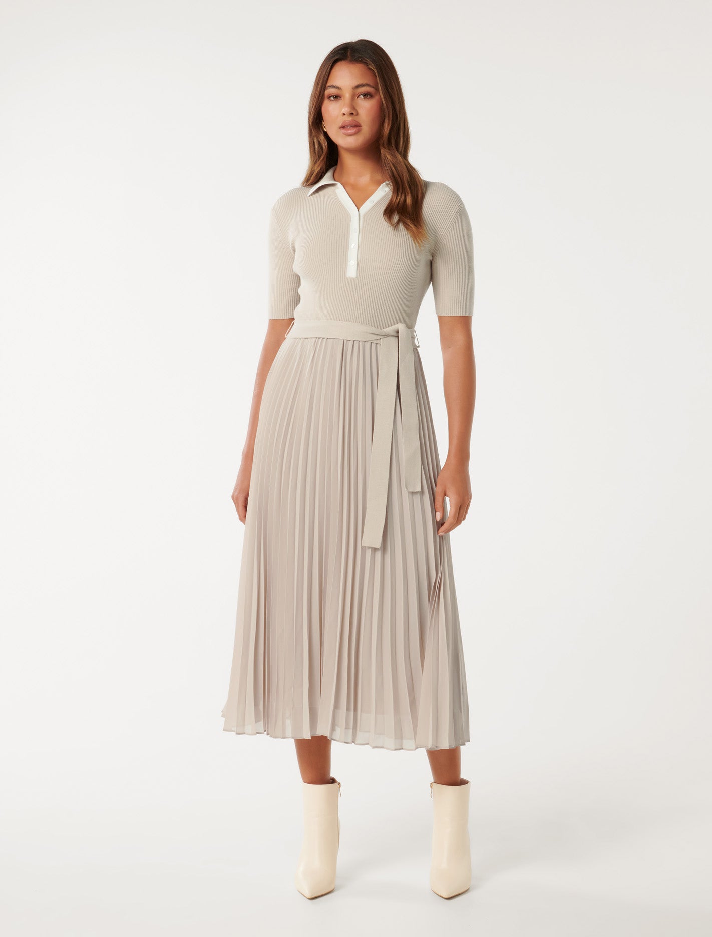 Melody S/S Polo Collar Knit Dress Sand/ Porcelain